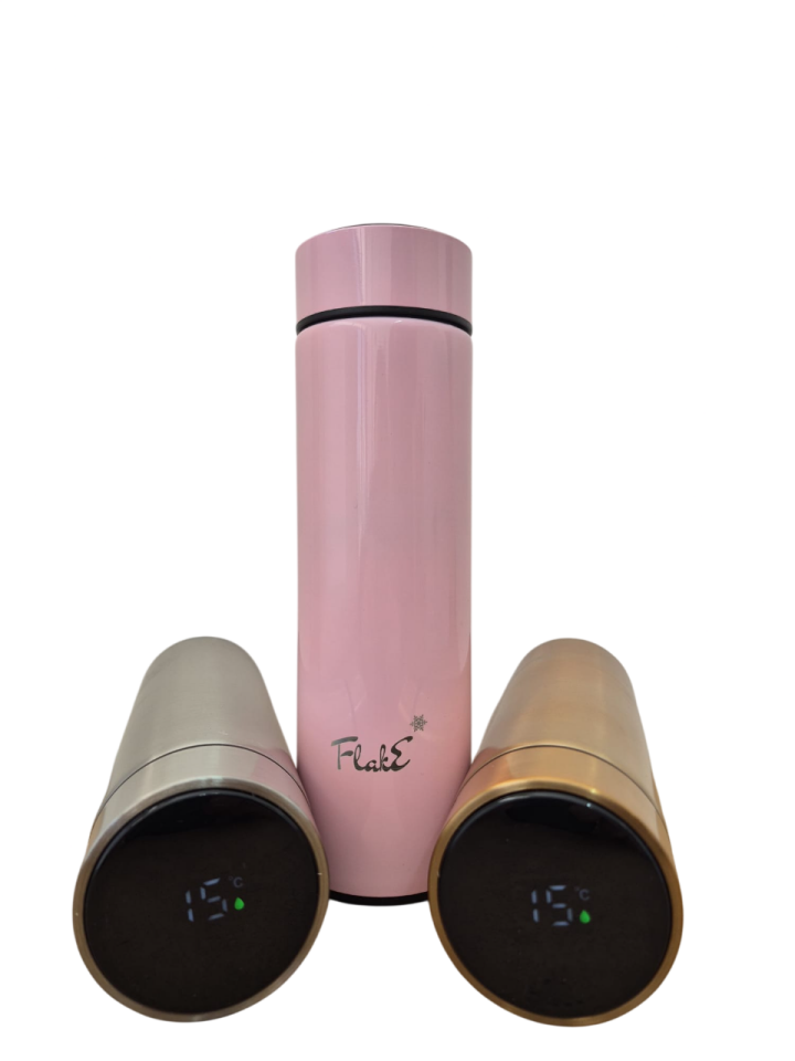 Flake Yüksek Kaliteli Termos Dijital Sıcaklık Göstergeli Paslanmaz Çelik Termos 500ml   kamp, ofis, spor ve seyahat için uygun Paslanmaz çelik gövdesi