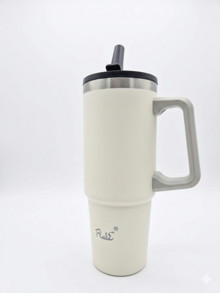 Flake Yüksek Kaliteli Paslanmaz Çelik Kendinden  Pipetli Yandan Tutmalı Kulplu Termos 30 Oz 0,9 LT   kamp, ofis, spor ve seyahat için uygun Paslanmaz çelik gövdesi