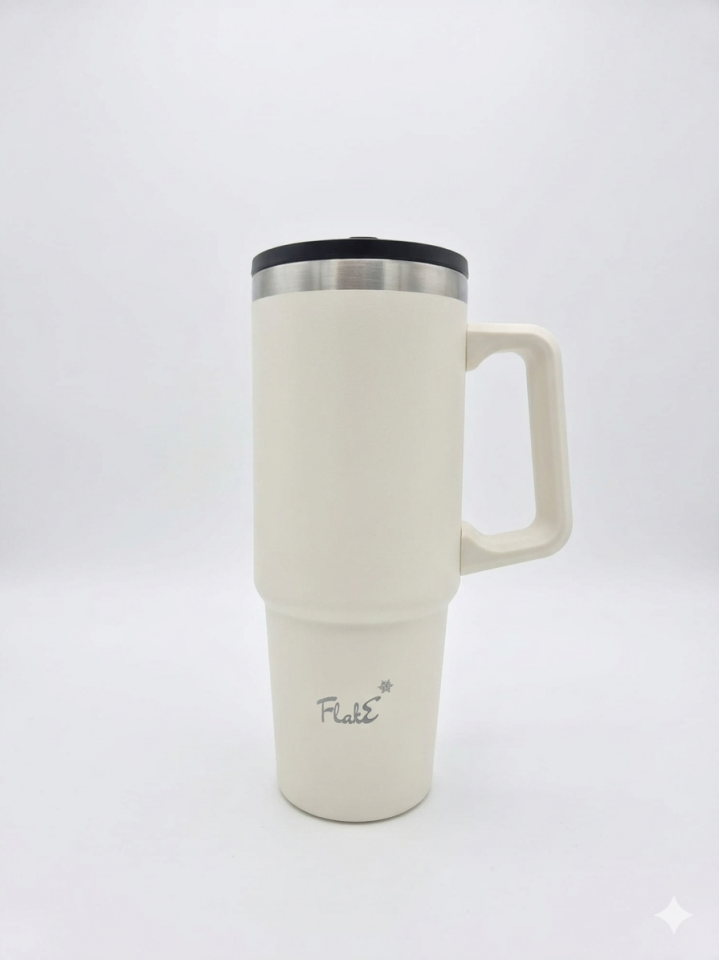 Flake Yüksek Kaliteli Paslanmaz Çelik Kendinden  Pipetli Yandan Tutmalı Kulplu Termos 30 Oz 0,9 LT   kamp, ofis, spor ve seyahat için uygun Paslanmaz çelik gövdesi