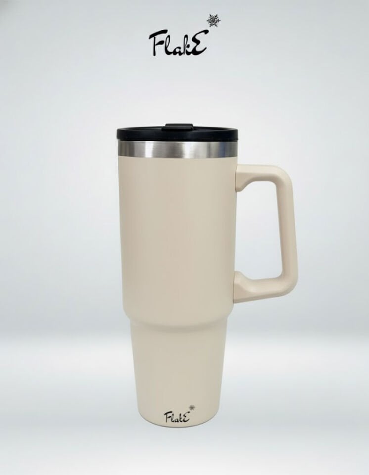 Flake Yüksek Kaliteli Paslanmaz Çelik Kendinden  Pipetli Yandan Tutmalı Kulplu Termos 30 Oz 0,9 LT   kamp, ofis, spor ve seyahat için uygun Paslanmaz çelik gövdesi