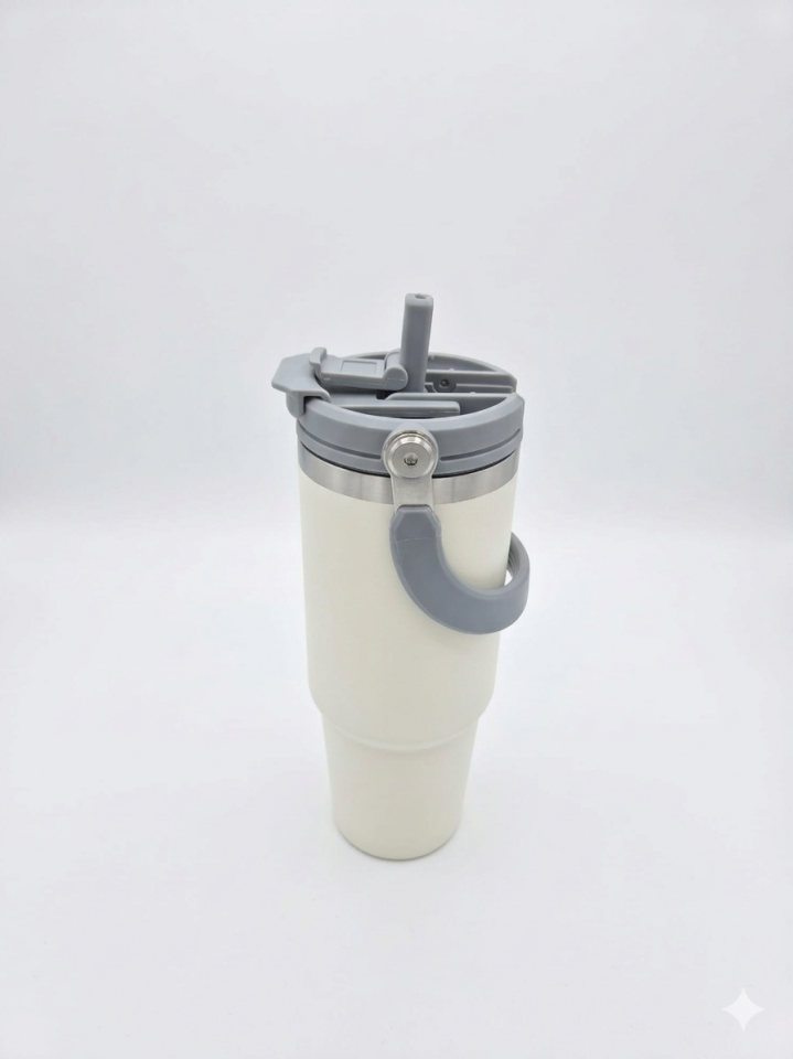 Flake Yüksek Kaliteli Paslanmaz Çelik Kendinden  Pipetli Üstten Tutmalı  Termos 30 Oz 0,9 LT   kamp, ofis, spor ve seyahat için uygun Paslanmaz çelik gövdesi