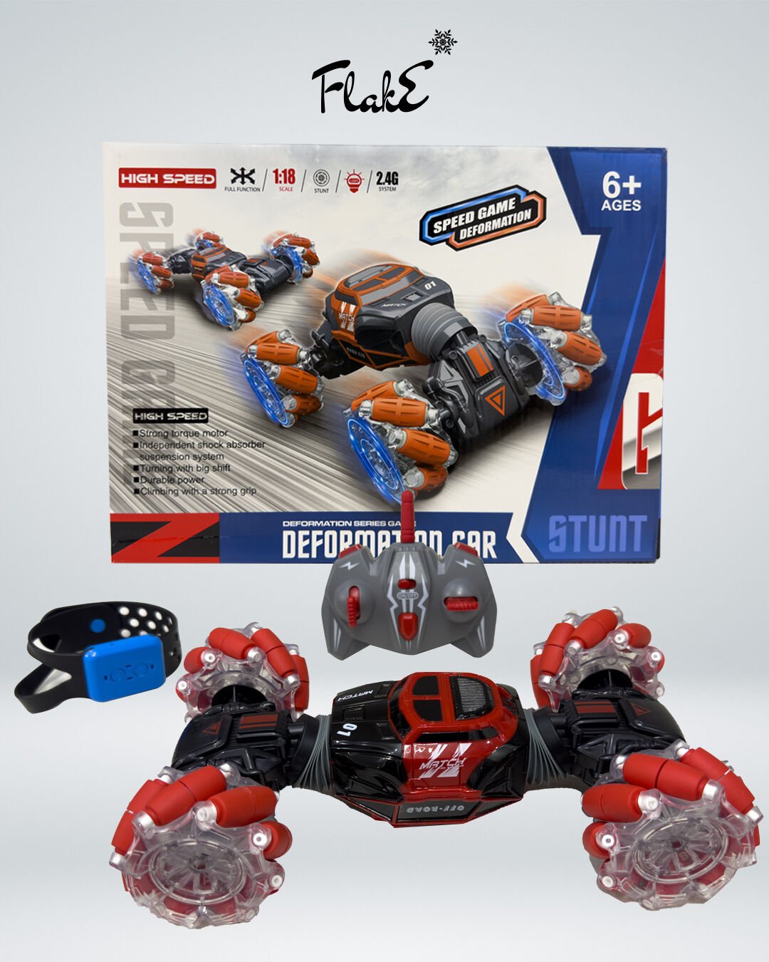 Flake Rc  Saat Kumanda Hareket Sensörlü Araba Uzaktan Kumandal Oyuncak Araba   Hz 4WD 360° Dönüşlü Dönebilen Arazi Aracı