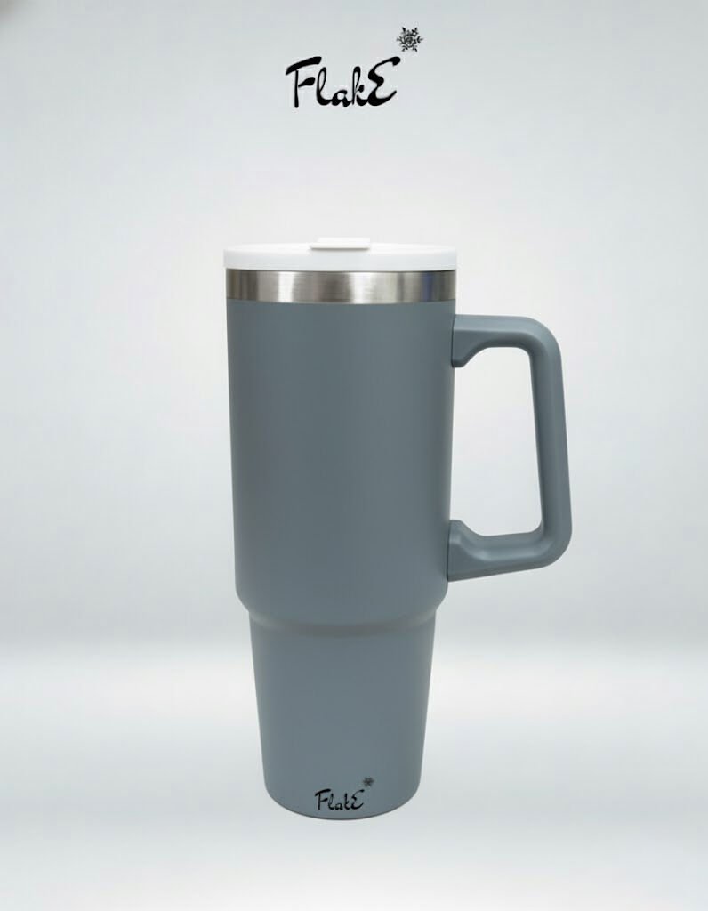 Flake Yüksek Kaliteli Paslanmaz Çelik Kendinden  Pipetli Yandan Tutmalı Kulplu Termos 30 Oz 0,9 LT   kamp, ofis, spor ve seyahat için uygun Paslanmaz çelik gövdesi Andezit
