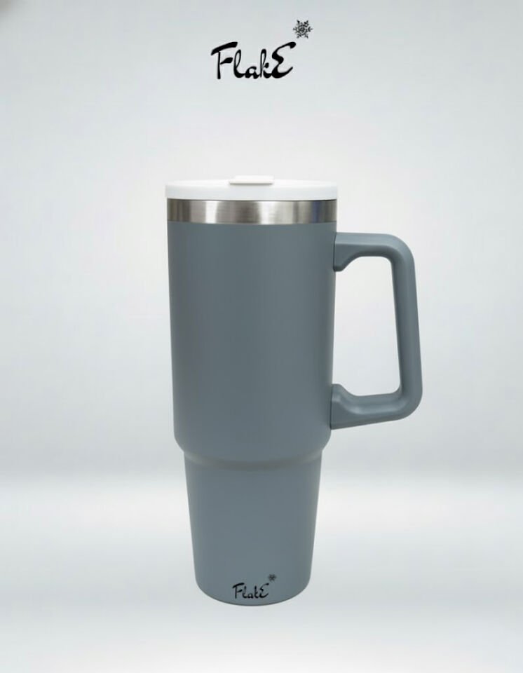 Flake Yüksek Kaliteli Paslanmaz Çelik Kendinden  Pipetli Yandan Tutmalı Kulplu Termos 30 Oz 0,9 LT   kamp, ofis, spor ve seyahat için uygun Paslanmaz çelik gövdesi Andezit