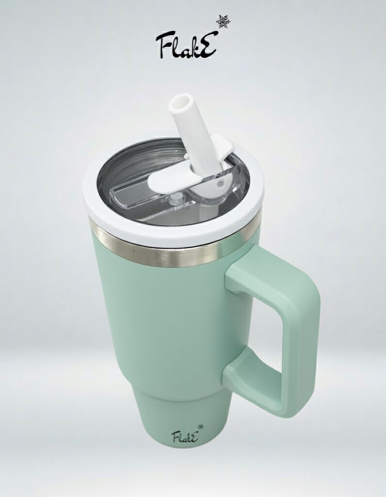 Flake Yüksek Kaliteli Paslanmaz Çelik Kendinden  Pipetli Yandan Tutmalı Kulplu Termos 30 Oz 0,9 LT   kamp, ofis, spor ve seyahat için uygun Paslanmaz çelik gövdesi Patina