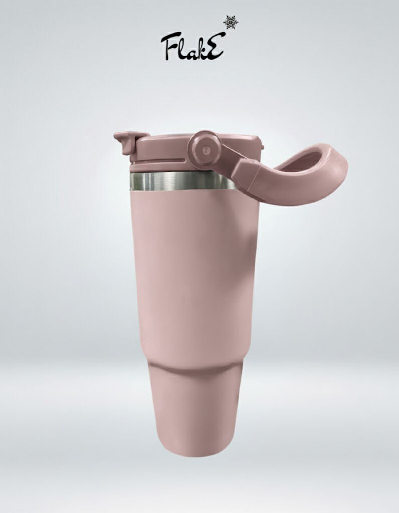 Flake Yüksek Kaliteli Paslanmaz Çelik Kendinden  Pipetli Üstten Tutmalı  Termos 30 Oz 0,9 LT   kamp, ofis, spor ve seyahat için uygun Paslanmaz çelik gövdesi Gül Pembe