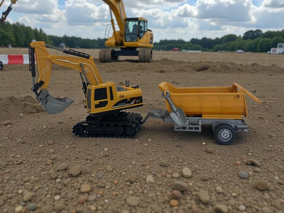 1:22 Flake Uzaktan Kumandalı Su Buharı Atan Oyuncak İş Makinası 360° Rotasyon Ekskavatör Premium Model Metal Hareketli Metal Alaşımlı Kepçe Oyuncak