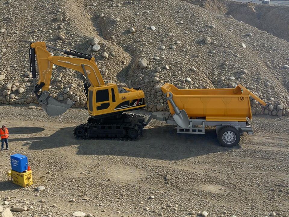 1:22 Flake Uzaktan Kumandalı Su Buharı Atan Oyuncak İş Makinası 360° Rotasyon Ekskavatör Premium Model Metal Hareketli Metal Alaşımlı Kepçe Oyuncak