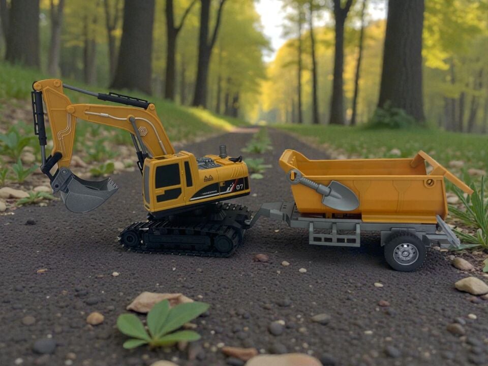 1:22 Flake Uzaktan Kumandalı Su Buharı Atan Oyuncak İş Makinası 360° Rotasyon Ekskavatör Premium Model Metal Hareketli Metal Alaşımlı Kepçe Oyuncak